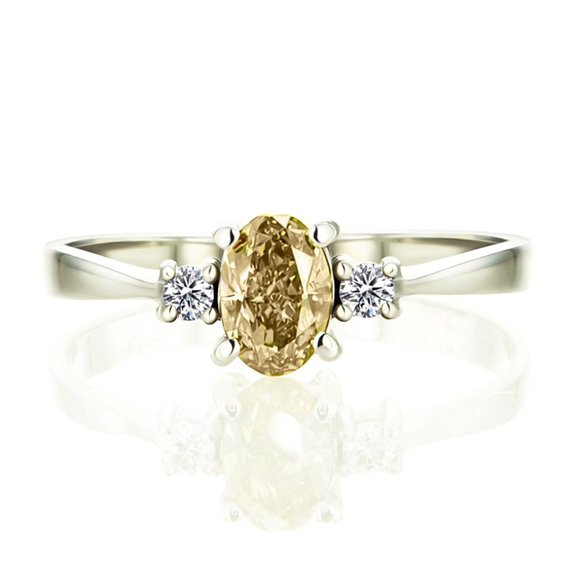 Three-Stone Diamond Engagement Ring Fancy Brownish Yellow Oval 0.78 TCW 14K Gold - Picture 3 of 7